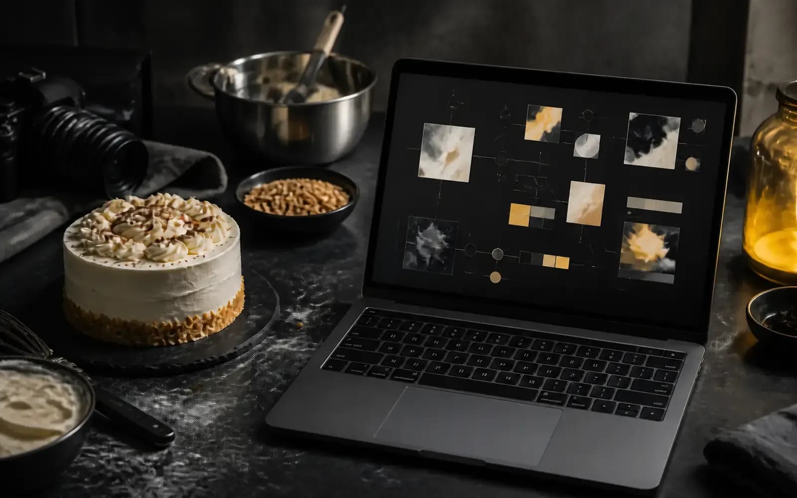显示抽象 AI 工作流的笔记本电脑